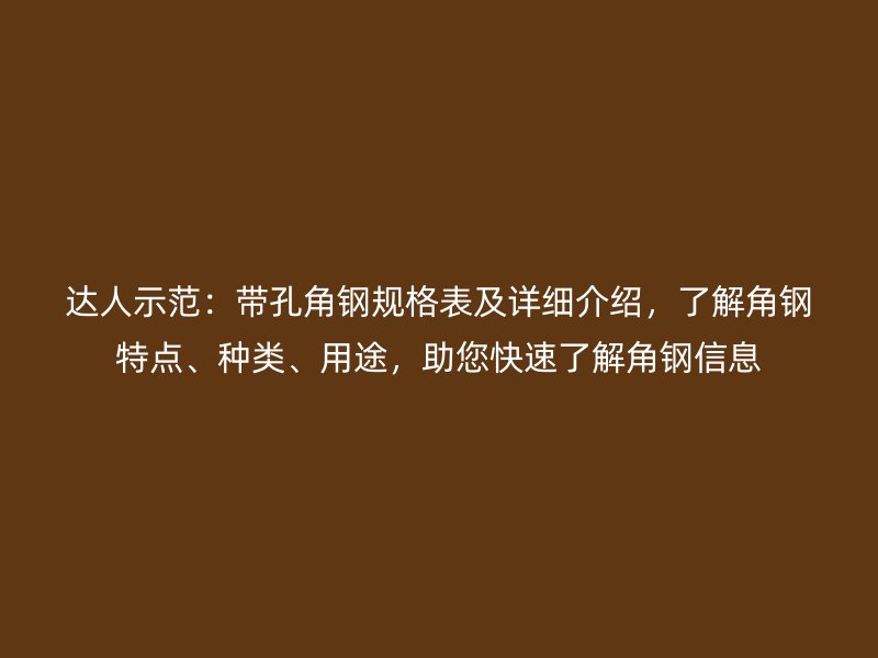 達人示范：帶孔角鋼規(guī)格表及詳細介紹，了解角鋼特點、種類、用途，助您快速了解角鋼信息
